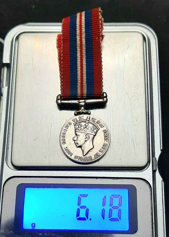 **WW2 UDF: .925 Silver Miniature British War Medal w/ Ribbon (SA Issue).**