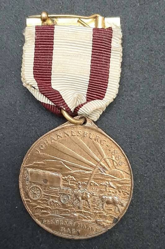 **1936 South Africa : Empire Exhibition Bronze Medallion w/ Silk Ribbon EF. (Pin Intact).**