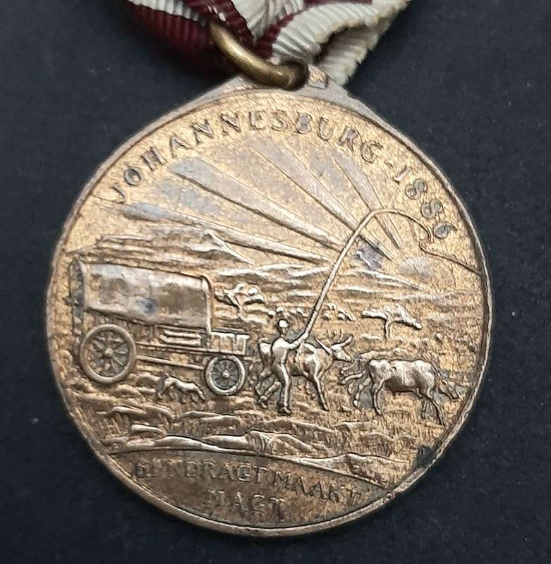 **1936 South Africa : Empire Exhibition Bronze Medallion w/ Silk Ribbon EF. (Pin Intact).**