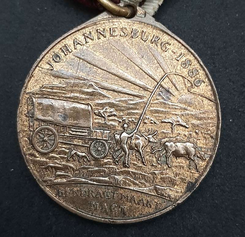 **1936 South Africa : Empire Exhibition Bronze Medallion w/ Silk Ribbon EF. (Pin Intact).**