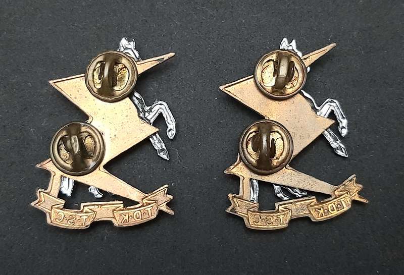 **Border War : 1980s SADF Technical Services Corps Collar Badge Pair (All Pins)**