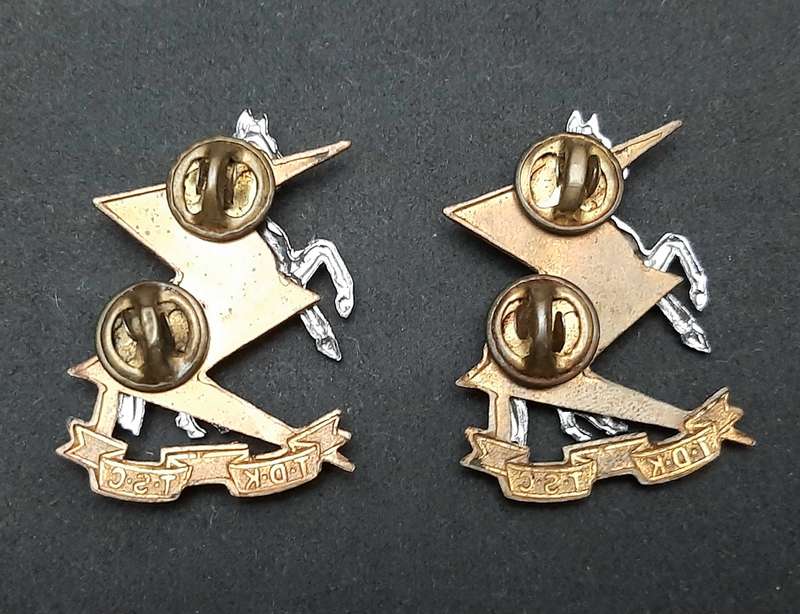 **Border War : 1980s SADF Technical Services Corps Collar Badge Pair (All Pins)**