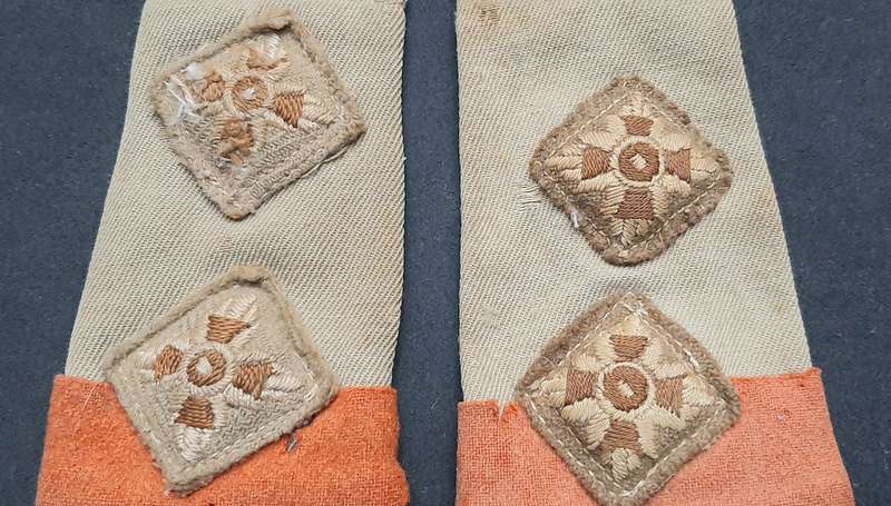 **WW2 UDF: Lieutenant Khaki Rank Slip-On Insignia w/ Volunteer Tabs x2 .**