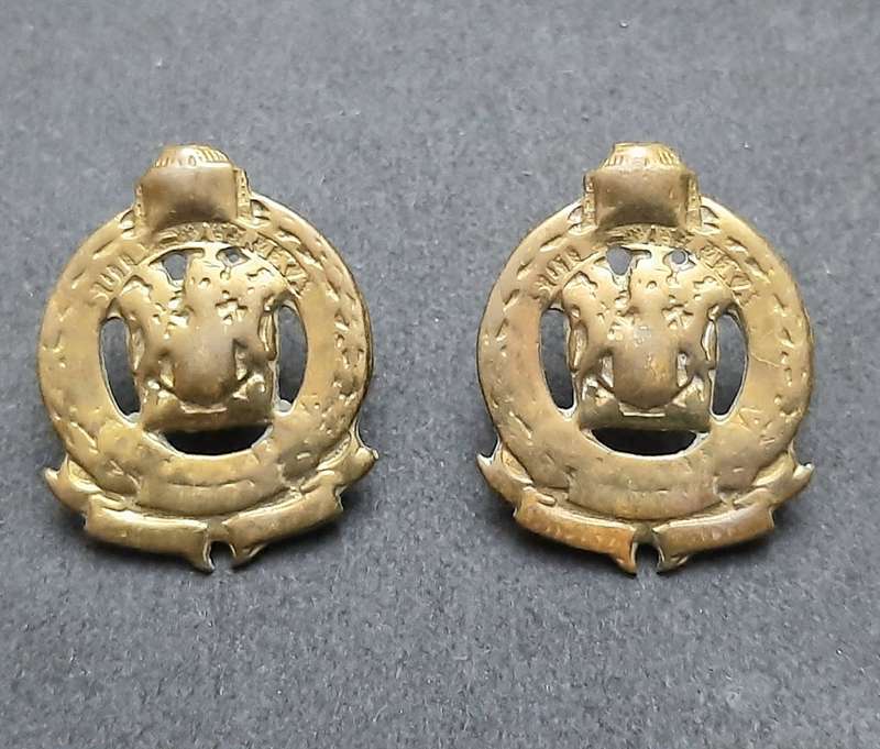 **Border War : 1980s SA Railway Police Collar Badge Pair w/ Pins**