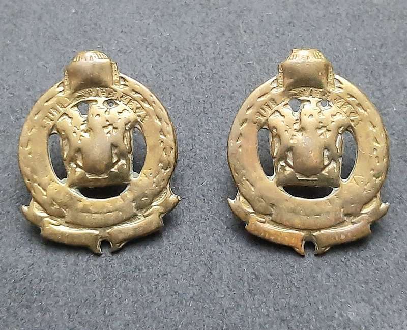**Border War : 1980s SA Railway Police Collar Badge Pair w/ Pins**