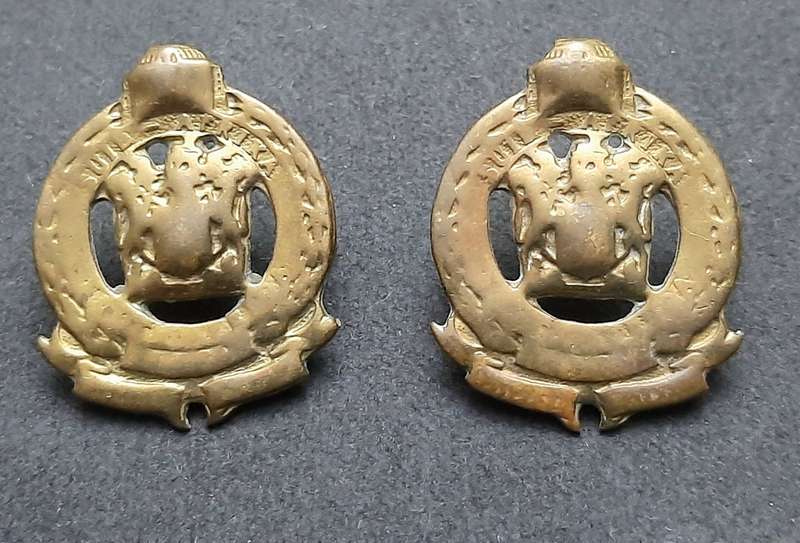 **Border War : 1980s SA Railway Police Collar Badge Pair w/ Pins**
