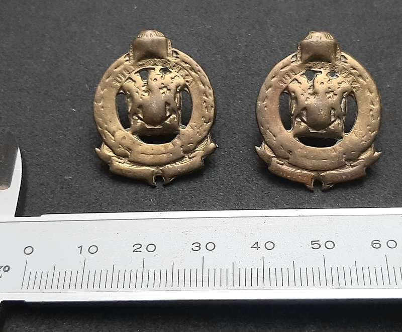**Border War : 1980s SA Railway Police Collar Badge Pair w/ Pins**