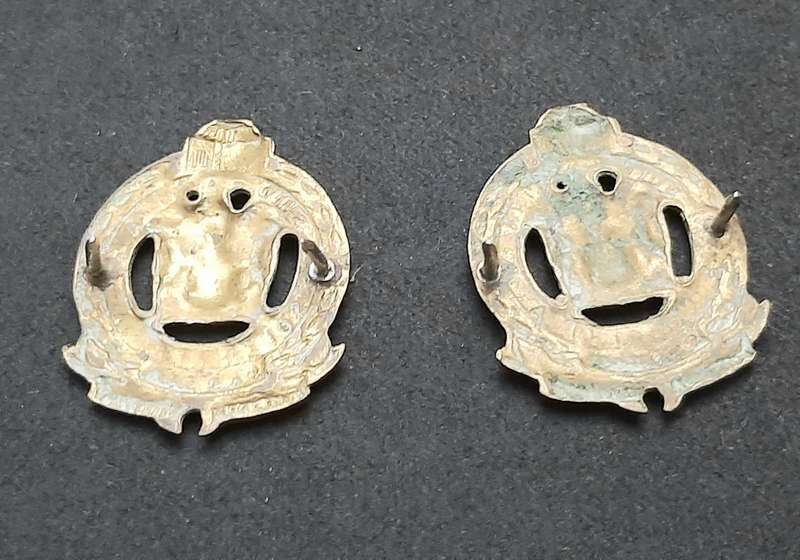 **Border War : 1980s SA Railway Police Collar Badge Pair w/ Pins**