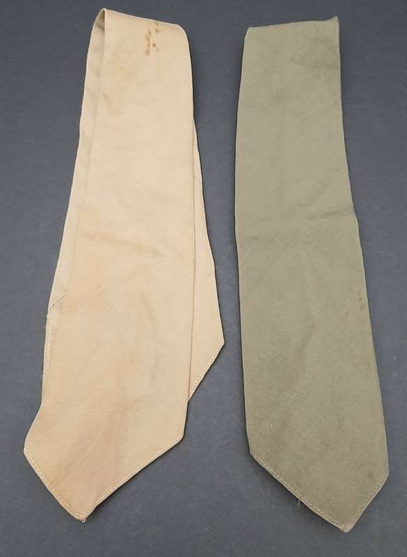 **WW2 UDF: Dress Uniform Khaki & Olive Green Neckties x2  (SA Issue).**