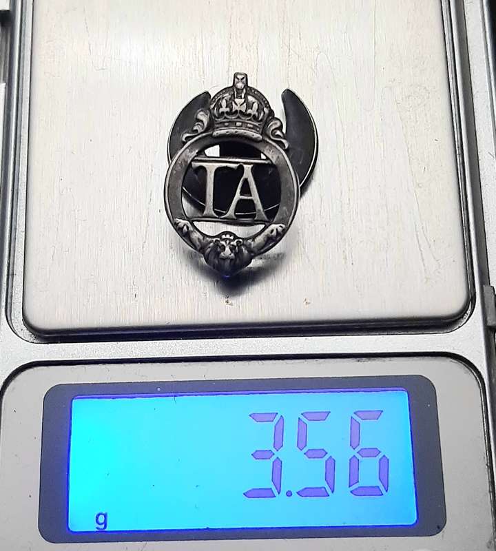 **RARE: WW2 British  .925 Silver Territorial Army Affiliation Button Badge (Numbered).**