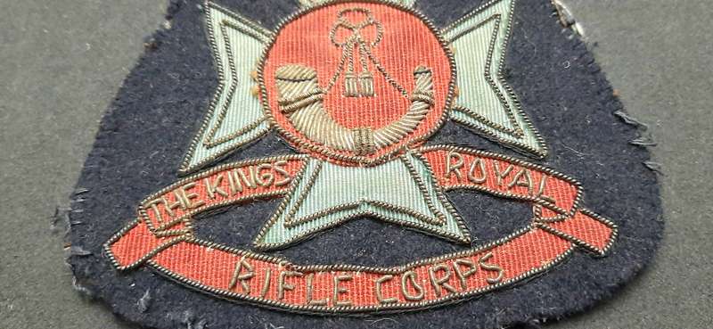 **WW2 British: King's Royal Rifle Corps Embroidered Bullion Blazer Badge (11cm x 10cm).**