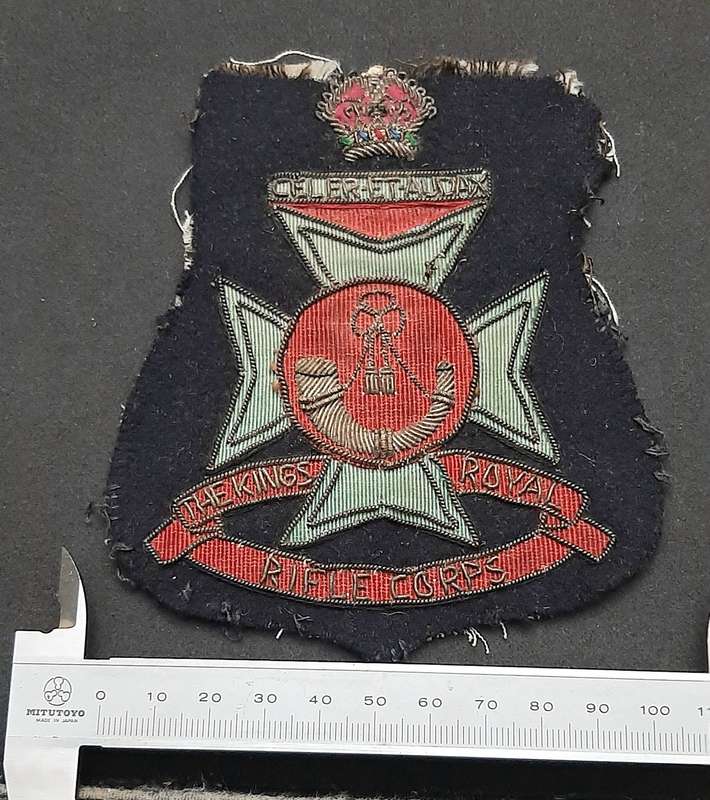 **WW2 British: King's Royal Rifle Corps Embroidered Bullion Blazer Badge (11cm x 10cm).**