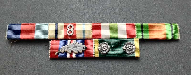 **WW2  British : Campaign Medal  Ribbon Bar w/ Service & Affiliation Devices **