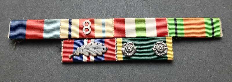 **WW2  British : Campaign Medal  Ribbon Bar w/ Service & Affiliation Devices **