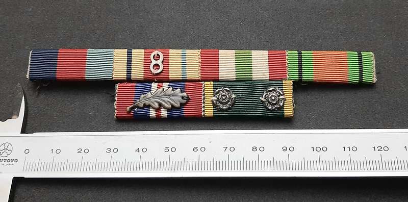 **WW2  British : Campaign Medal  Ribbon Bar w/ Service & Affiliation Devices **