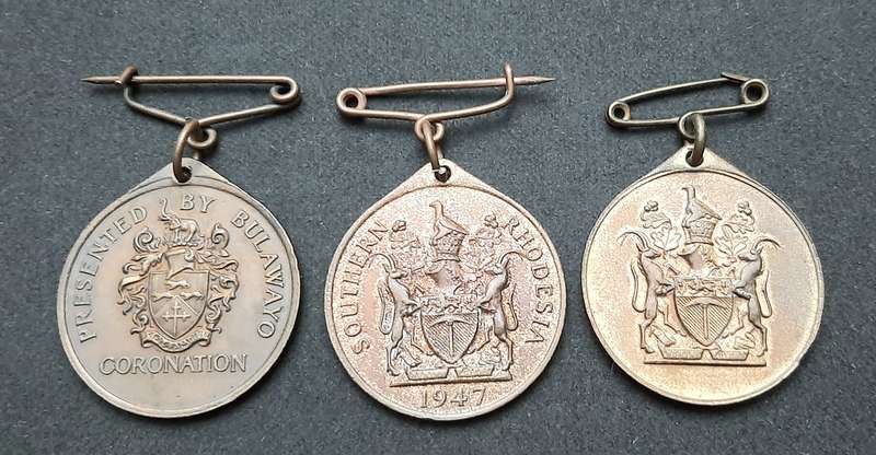 **WW2 & 1953  Coronation: Southern Rhodesia Commemorative Medallions x3 ( VF+).**