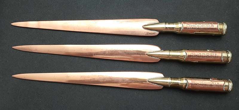 **BID PER ITEM: 1970s Rhodesian Bush War Copper & Brass 7.62mm Letter-Openers [INERT]21cm (USED).**