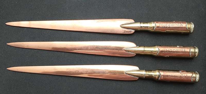**BID PER ITEM: 1970s Rhodesian Bush War Copper & Brass 7.62mm Letter-Openers [INERT]21cm (USED).**