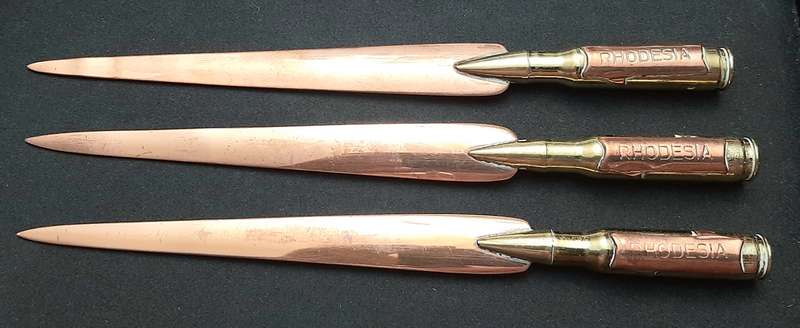 **BID PER ITEM: 1970s Rhodesian Bush War Copper & Brass 7.62mm Letter-Openers [INERT]21cm (USED).**