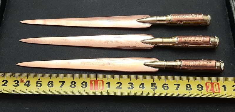 **BID PER ITEM: 1970s Rhodesian Bush War Copper & Brass 7.62mm Letter-Openers [INERT]21cm (USED).**