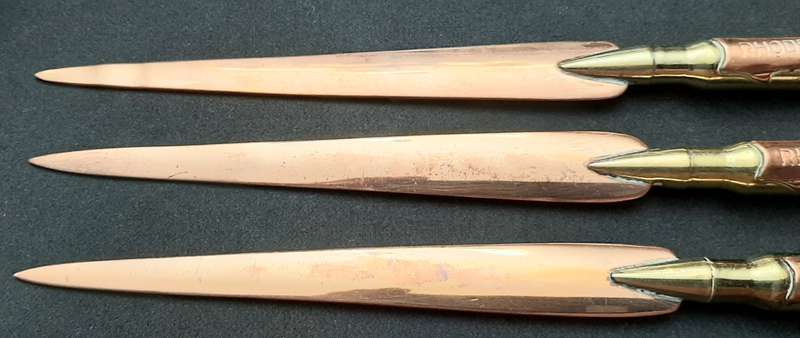 **BID PER ITEM: 1970s Rhodesian Bush War Copper & Brass 7.62mm Letter-Openers [INERT]21cm (USED).**