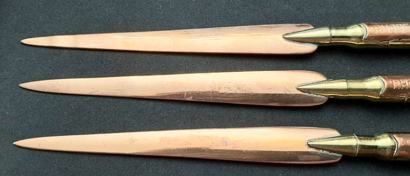 **BID PER ITEM: 1970s Rhodesian Bush War Copper & Brass 7.62mm Letter-Openers [INERT]21cm (USED).**