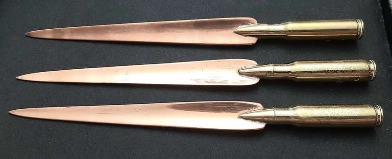**BID PER ITEM: 1970s Rhodesian Bush War Copper & Brass 7.62mm Letter-Openers [INERT]21cm (USED).**