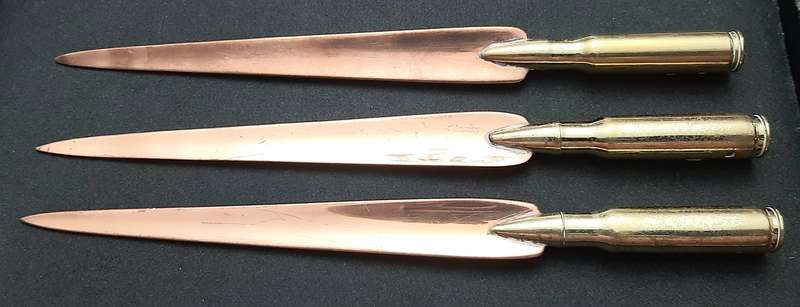**BID PER ITEM: 1970s Rhodesian Bush War Copper & Brass 7.62mm Letter-Openers [INERT]21cm (USED).**