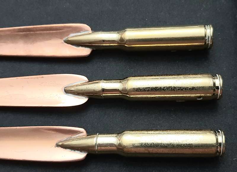**BID PER ITEM: 1970s Rhodesian Bush War Copper & Brass 7.62mm Letter-Openers [INERT]21cm (USED).**