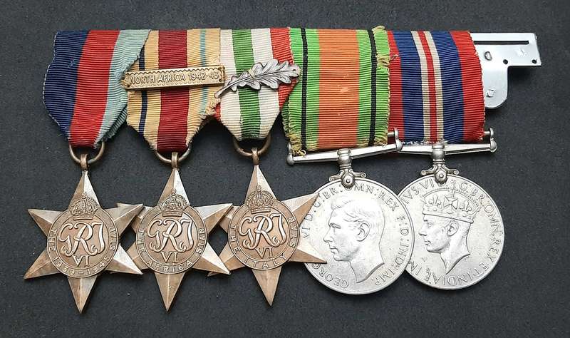 **WW2 British: Full-Size Court Mounted Campaign Medals w/ Commendation & Service Devices (x5)**
