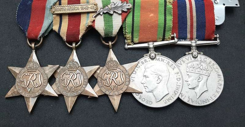 **WW2 British: Full-Size Court Mounted Campaign Medals w/ Commendation & Service Devices (x5)**