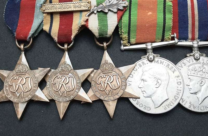 **WW2 British: Full-Size Court Mounted Campaign Medals w/ Commendation & Service Devices (x5)**