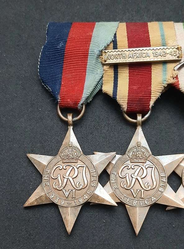 **WW2 British: Full-Size Court Mounted Campaign Medals w/ Commendation & Service Devices (x5)**