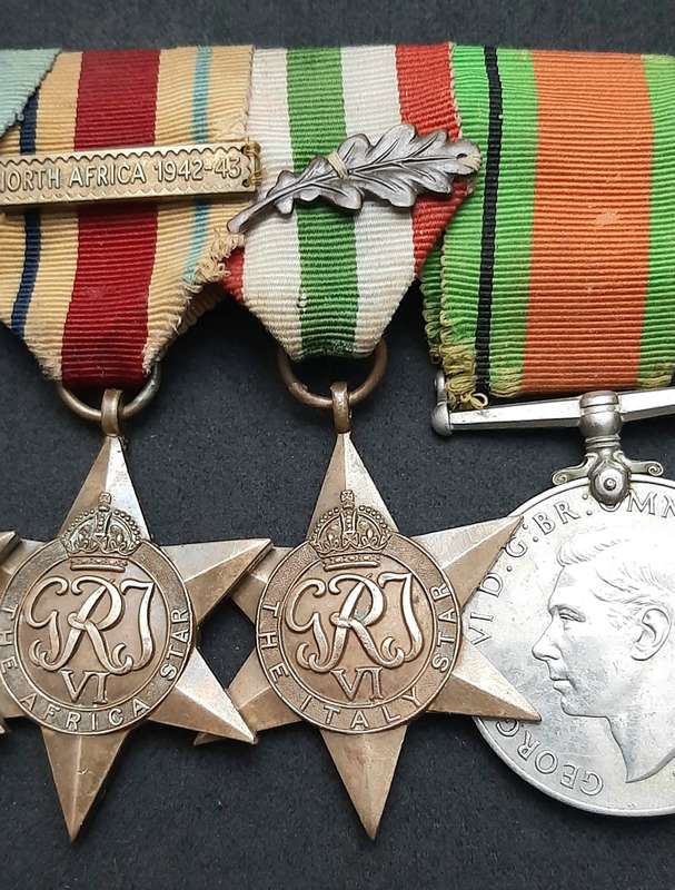 **WW2 British: Full-Size Court Mounted Campaign Medals w/ Commendation & Service Devices (x5)**