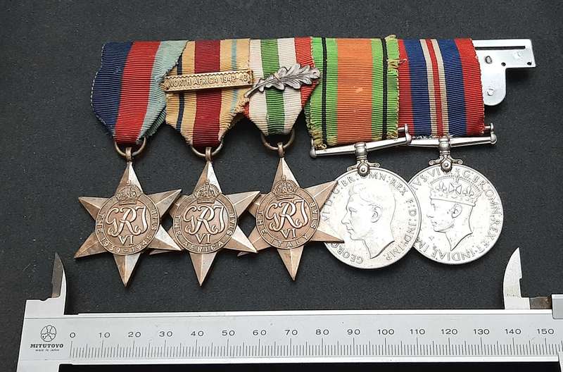 **WW2 British: Full-Size Court Mounted Campaign Medals w/ Commendation & Service Devices (x5)**