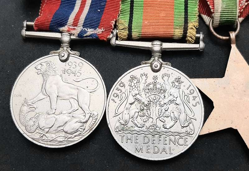 **WW2 British: Full-Size Court Mounted Campaign Medals w/ Commendation & Service Devices (x5)**