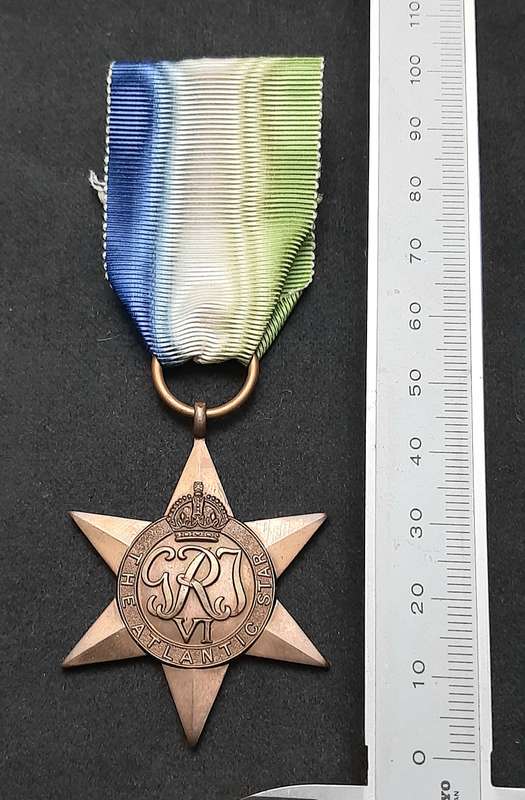 ** RARE WW2: British Atlantic Star Campaign Medal w/ Silk Ribbon (Ex-Mount).**