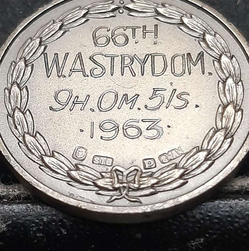 RARE 1963 : SA Comrade's Marathon .925 Silver Medal (INSCRIBED 66th Place).