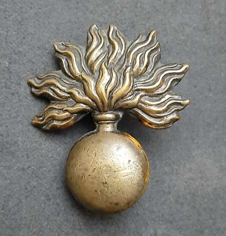 RARE: French , Franco-Prussian War- Grenadier Brass Cartridge Box Badge ( Lugs Intact).