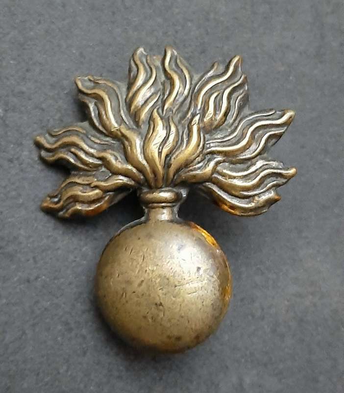 RARE: French , Franco-Prussian War- Grenadier Brass Cartridge Box Badge ( Lugs Intact).