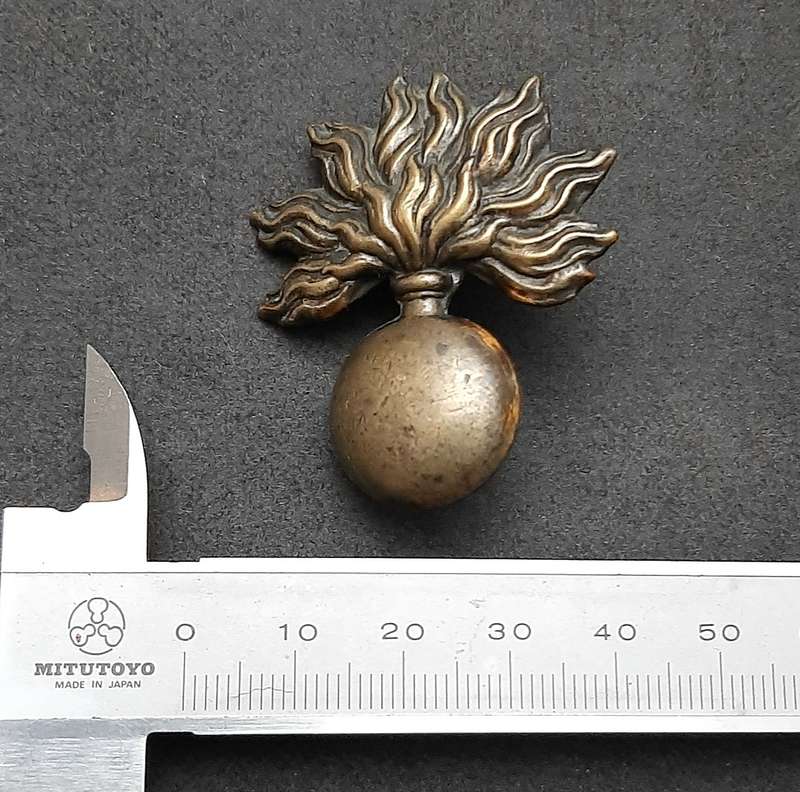 RARE: French , Franco-Prussian War- Grenadier Brass Cartridge Box Badge ( Lugs Intact).