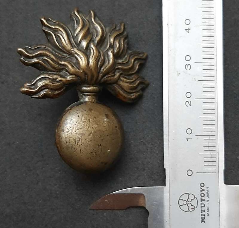 RARE: French , Franco-Prussian War- Grenadier Brass Cartridge Box Badge ( Lugs Intact).