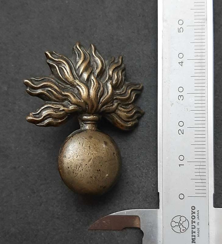 RARE: French , Franco-Prussian War- Grenadier Brass Cartridge Box Badge ( Lugs Intact).