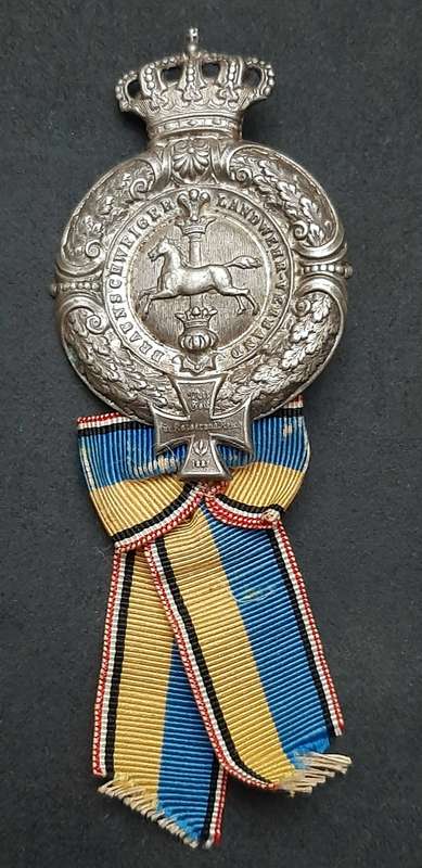 RARE: Franco-Prussian War 1874 Silverplated 'Braunschweig Landwehr Verband' Veteran's Pin w/ Ribbon