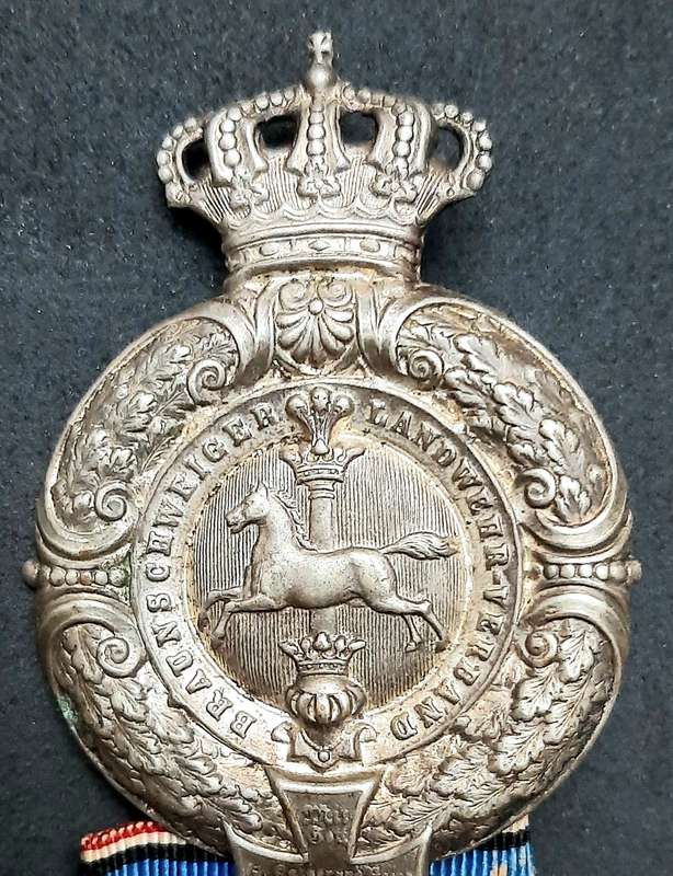 RARE: Franco-Prussian War 1874 Silverplated 'Braunschweig Landwehr Verband' Veteran's Pin w/ Ribbon