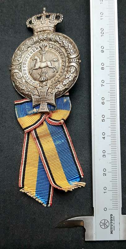 RARE: Franco-Prussian War 1874 Silverplated 'Braunschweig Landwehr Verband' Veteran's Pin w/ Ribbon