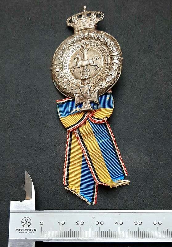 RARE: Franco-Prussian War 1874 Silverplated 'Braunschweig Landwehr Verband' Veteran's Pin w/ Ribbon