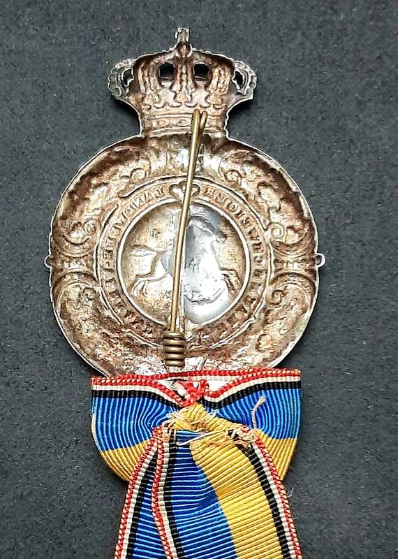 RARE: Franco-Prussian War 1874 Silverplated 'Braunschweig Landwehr Verband' Veteran's Pin w/ Ribbon
