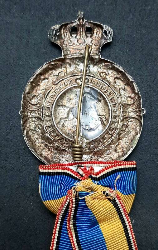RARE: Franco-Prussian War 1874 Silverplated 'Braunschweig Landwehr Verband' Veteran's Pin w/ Ribbon
