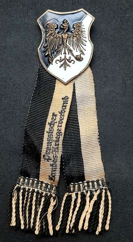 Pre-WW1 : Prussian 'Landes-Kriegsverband' Association Enamel Pin w/ Ribbon (10cm).